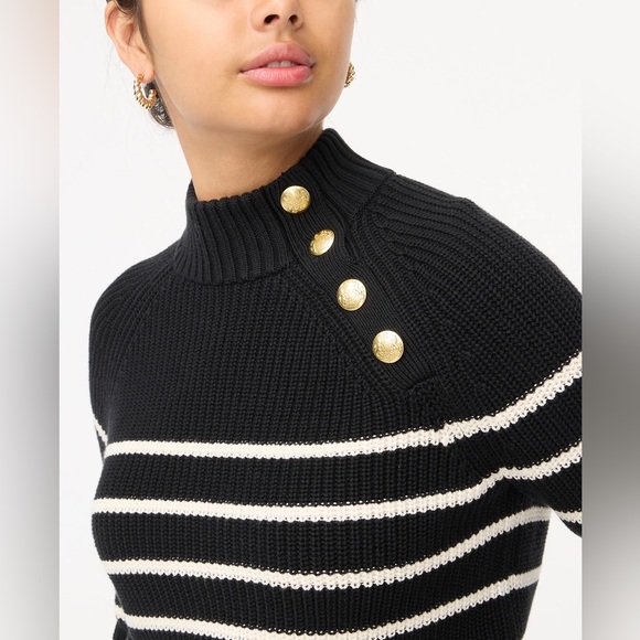 NWT J.Crew Button-shoulder Stripred Mockneck Sweater‎ - Picture 2 of 4